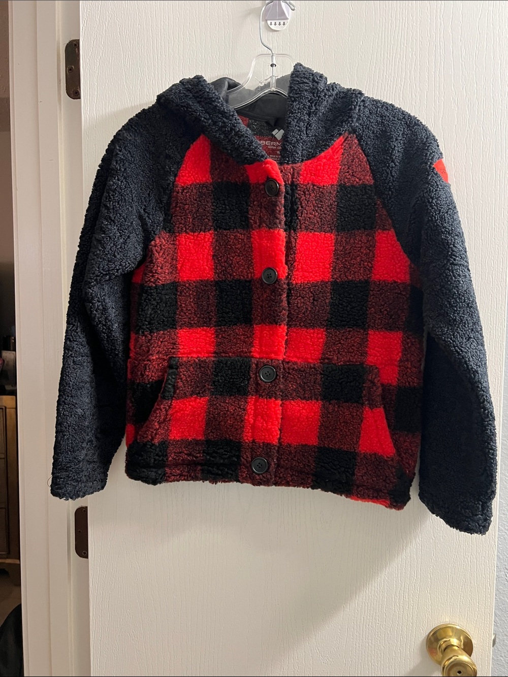 Obermeyer Kids Hooded Puffer Jacket - Red & Black Buffalo Check